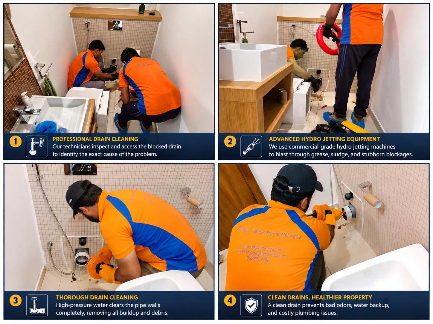 Drain cleaning using professional hydro jetting equipment