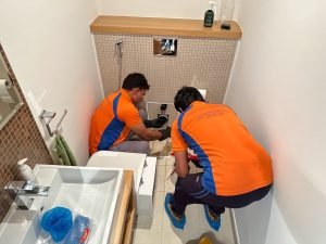 If your bathroom smells like sewer, it may be a riser or drain line issue. We use CCTV drain inspection and hydro jet cleaning to find and fix the real problem.